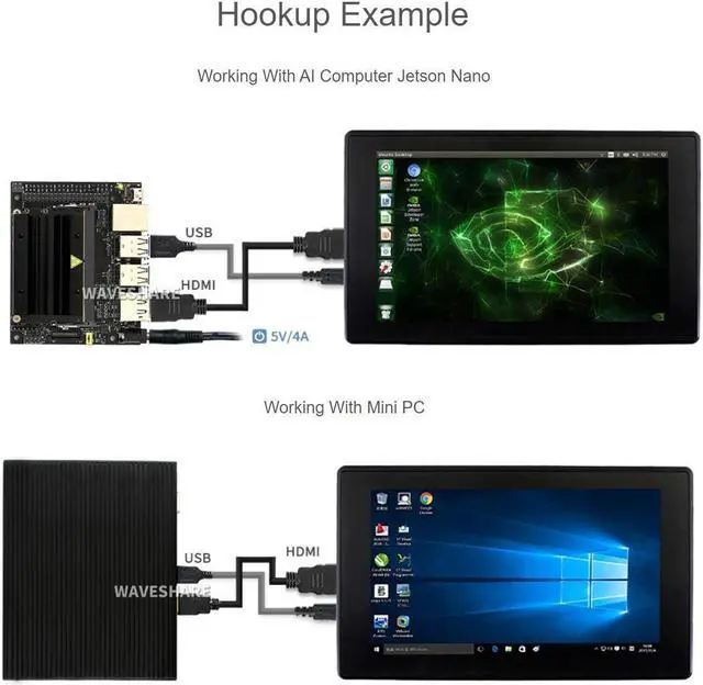 Alt view image 3 of 7 - 7inch HDMI LCD (H) Display Capacitive Touch Screen 1024x600 IPS LCD HDMI Module Compatible with Raspberry Pi, Jetson Nano,BB Black, Banana Pi Support Microsoft XBOX360 and Nintendo Switch
