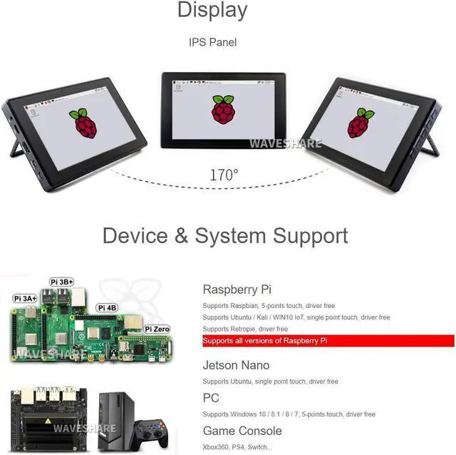 Alt view image 4 of 7 - 7inch HDMI LCD (H) Display Capacitive Touch Screen 1024x600 IPS LCD HDMI Module Compatible with Raspberry Pi, Jetson Nano,BB Black, Banana Pi Support Microsoft XBOX360 and Nintendo Switch