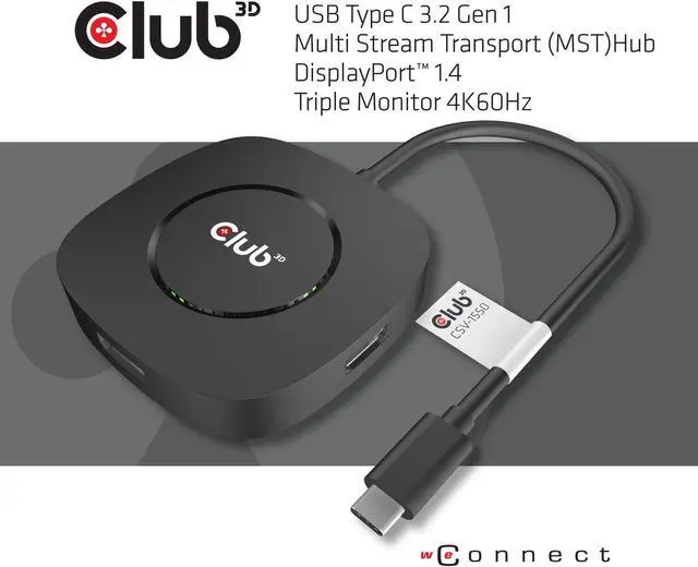Alt view image 4 of 5 - Club 3D CSV-1550 USB3.2 Gen2 Type-C(DP Alt-Mode) to DisplayPort Triple Monitor 4K60Hz M/F MST hub