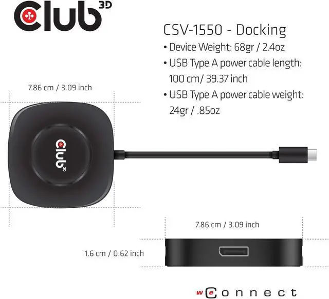 Alt view image 5 of 5 - Club 3D CSV-1550 USB3.2 Gen2 Type-C(DP Alt-Mode) to DisplayPort Triple Monitor 4K60Hz M/F MST hub