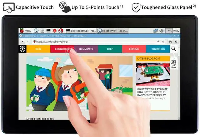 Alt view image 3 of 5 - 7inch HDMI LCD (H) (with case) Capacitive Touch Screen 1024x600 IPS Display Monitor Compatible with Raspberry Pi 5/4B/3B+/3B/Pi Zero W/Zero 2W/Pico/Pico W/Pico 2/Pico 2WJetson Nano/Win10/8/7