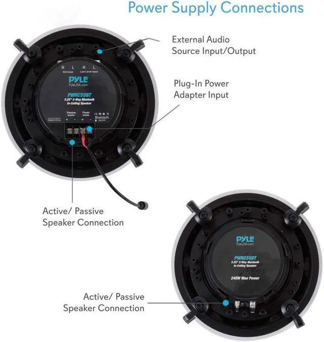Alt view image 4 of 5 - Pyle Ceiling and Wall Mount Speaker - Wireless Bluetooth 5.25 Dual 2-Way Audio Stereo Sound Subwoofer Kit with, 240 Watts, in-Wall & in-Ceiling Flush Mount for Home Surround System - Pyle PWRC55BT
