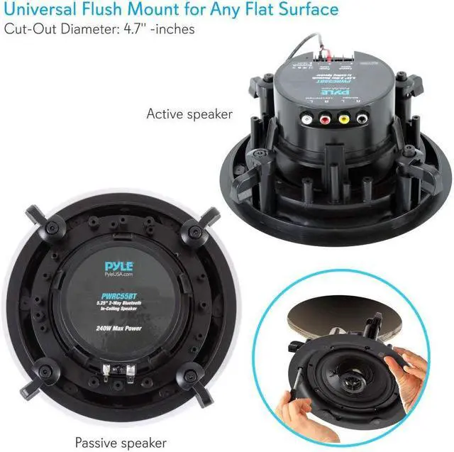 Alt view image 5 of 5 - Pyle Ceiling and Wall Mount Speaker - Wireless Bluetooth 5.25 Dual 2-Way Audio Stereo Sound Subwoofer Kit with, 240 Watts, in-Wall & in-Ceiling Flush Mount for Home Surround System - Pyle PWRC55BT