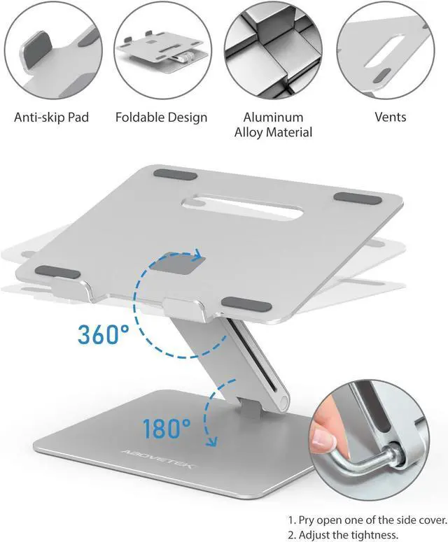 Alt view image 4 of 5 - AboveTEK Laptop Stand, Adjustable Portable Computer Riser, Ergonomic Aluminum Notebook Desktop Holder for Desk, Compatible with MacBook Pro, Air, HP, Fits Up to 17 Inch Laptops, Silver