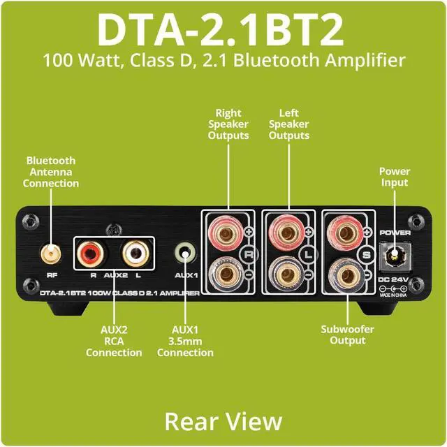Alt view image 3 of 4 - Dayton Audio DTA-2.1BT2 Bluetooth 5.0 Stereo Audio 2.1 Channel Amplifier Receiver Mini Hi-Fi Class D Integrated Amp 2.1 CH for Home Speakers 100W and 100W Sub Output