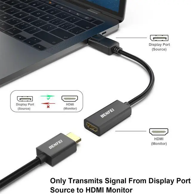 Alt view image 2 of 5 - BENFEI 4K DisplayPort to HDMI Adapter 10 Pack, Uni-Directional DP 1.2 Computer to HDMI 1.4 Screen Gold-Plated DP Display Port to HDMI Adapter (Male to Female) Compatible with Lenovo Dell HP Passive