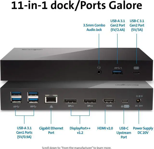Alt view image 2 of 5 - Kensington SD4820P USB-C Docking Station for Dell, HP, Lenovo, Surface, PixelBook, Pixel Slate- Dual 4K Video, 60W PD (K38042US)