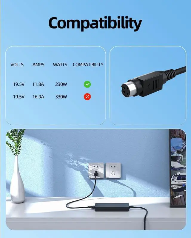 Alt view image 4 of 5 - 230W AC Charger Fit for MSI GT75 GT76 GT75VR GT73VR GT63 GT62VR GT83 GT83VR WT75 WT73VR,Trident 3 8RC 8RA 9SI 9SH 10SA 10SI VR7RC,Vortex W25 G25 Laptop Power Supply Adapter Cord
