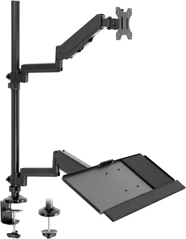 Alt view image 3 of 5 - MOUNT-IT! Sit Stand Monitor Desk Mount [Fits 32" Screens] Height Adjustable, Full-Motion Articulating Arm with Keyboard Tray and Cable Management (Black)