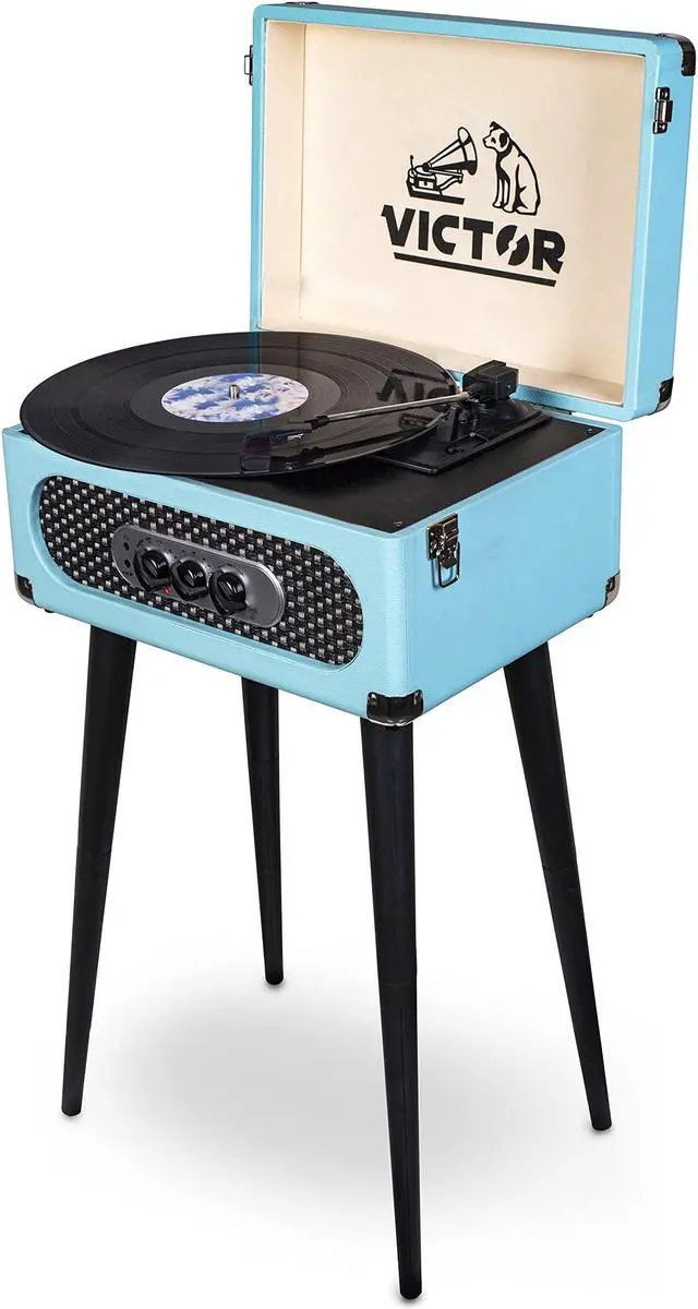 Main image of Victor VWRP-3200 Andover 5-in-1 Turntable with 3-Speed Record Player, FM Radio, Bluetooth, Built-in Speakers, and Chair-Height Legs  Perfect for Vinyl Lovers and Retro-Inspired Home Decor
