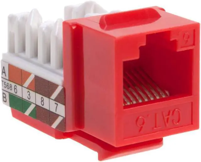 Main image of cctv_4less Cat6 45deg Angled Keystone Ethernet Wall Jack Punch Down UTP 45-Degree (Easier Termination Than 90-Degree), RJ45 Slim Profile Speed Termination Red Pack of 50