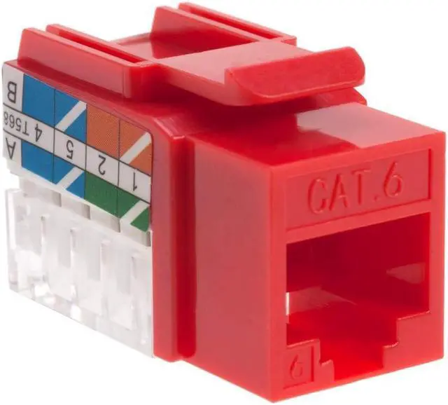 Alt view image 2 of 4 - cctv_4less Cat6 45deg Angled Keystone Ethernet Wall Jack Punch Down UTP 45-Degree (Easier Termination Than 90-Degree), RJ45 Slim Profile Speed Termination Red Pack of 50
