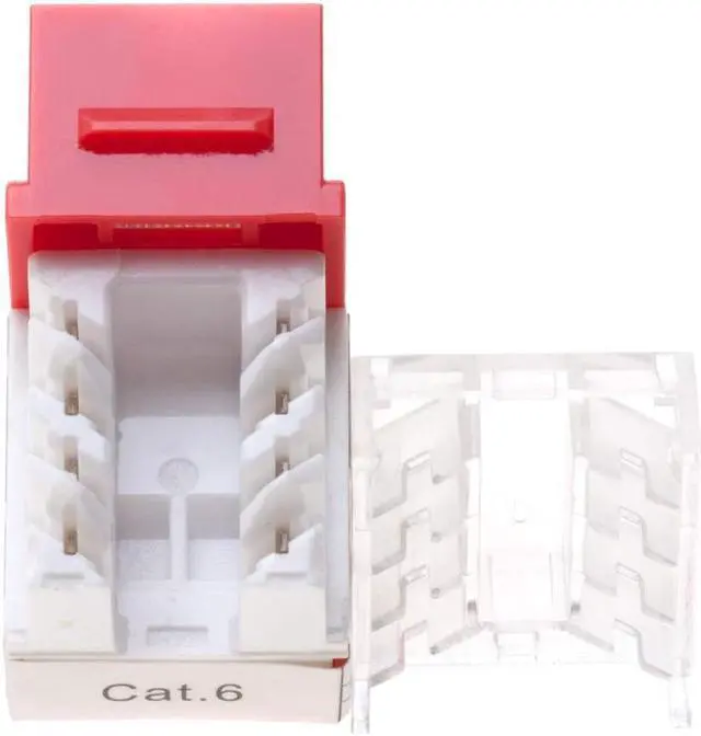 Alt view image 3 of 4 - cctv_4less Cat6 45deg Angled Keystone Ethernet Wall Jack Punch Down UTP 45-Degree (Easier Termination Than 90-Degree), RJ45 Slim Profile Speed Termination Red Pack of 50