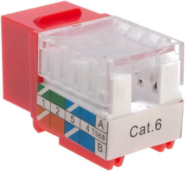 Alt view image 4 of 4 - cctv_4less Cat6 45deg Angled Keystone Ethernet Wall Jack Punch Down UTP 45-Degree (Easier Termination Than 90-Degree), RJ45 Slim Profile Speed Termination Red Pack of 50
