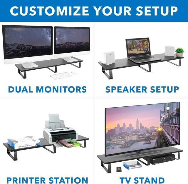 Alt view image 3 of 5 - Mount-It! Extra Long Monitor Desk Riser [39 inches Extra Wide, 44 Lbs Capacity] Desktop Organizer for Double Computer Screens, Laptops, Desktops, TVs, Printers, Consoles (BLACK)