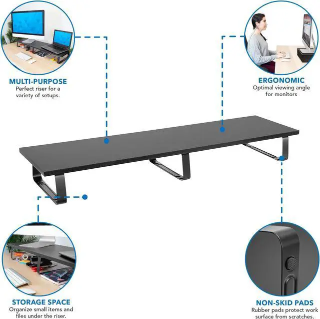 Alt view image 5 of 5 - Mount-It! Extra Long Monitor Desk Riser [39 inches Extra Wide, 44 Lbs Capacity] Desktop Organizer for Double Computer Screens, Laptops, Desktops, TVs, Printers, Consoles (BLACK)