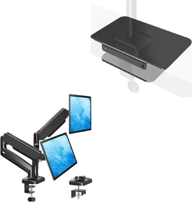 Main image of MOUNTUP Dual Monitor Stand Mount for Glass Desk, with Desk Reinforcement Plate - 2 Monitor Desk Mount for Computer Screens Up to 32 inch, Double Monitor Arm with Gas Spring, Heavy Duty Monitor Stand