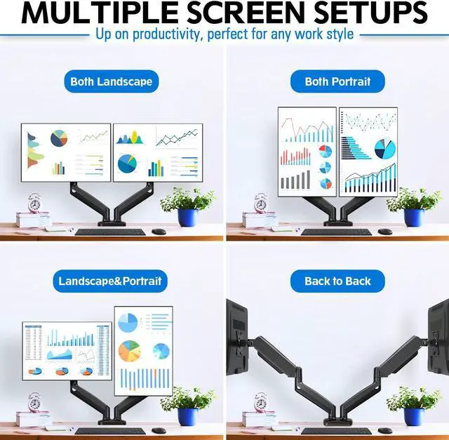Alt view image 3 of 5 - MOUNTUP Dual Monitor Stand Mount for Glass Desk, with Desk Reinforcement Plate - 2 Monitor Desk Mount for Computer Screens Up to 32 inch, Double Monitor Arm with Gas Spring, Heavy Duty Monitor Stand