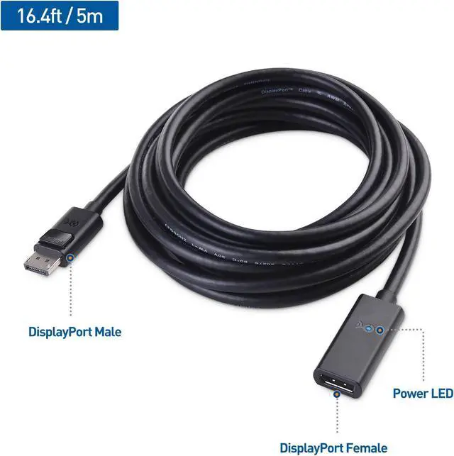 Alt view image 2 of 5 - Cable Matters Unidirectional 32.4Gbps Active DisplayPort Extension Cable Gender Changer 16 ft / 5m, Support DisplayPort 1.4 with 8K 60Hz and HDR, for Oculus Rift S, HTC Vive Pro, Gaming Monitors