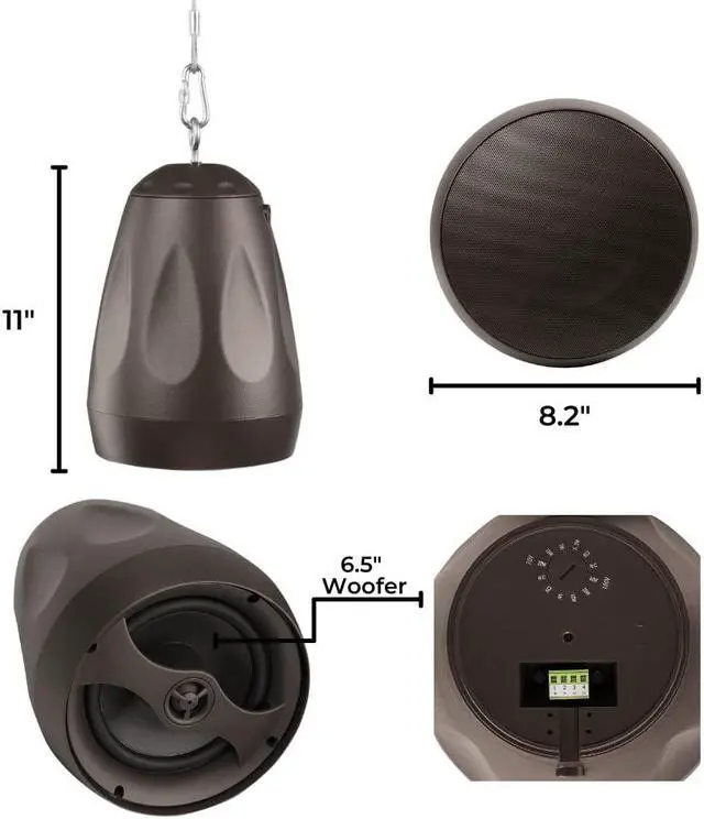 Alt view image 3 of 5 - OSD Audio Forza6 6.5" Pendant Hanging Speaker Weather Resistant, Reinforced Cable Suspension, 70V/8Ohm, Single