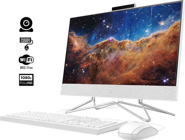 Alt view image 4 of 5 - HP 2022 All-in-One Desktop, 21.5" FHD Display, Intel Celeron J4025 Processor, 12GB RAM, 512GB PCIe SSD, Webcam, WiFi, HDMI, RJ-45, Wired Keyboard&Mouse, Windows 11 Home, White
