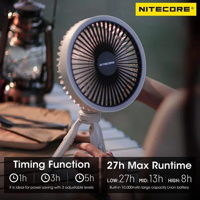 Alt view image 3 of 5 - Nitecore NEF10 Multifunctional Portable Electric Fan with LED Ring Light, Flexible Ball Head Tripod, Brushless Motor 10000mAh Battery (White)