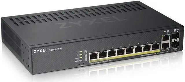 Main image of Zyxel 8-Port PoE Gigabit Switch | Smart-Managed | 8x PoE+ @130W | 2x SFP | Optional Nebula Cloud | Rackmount [GS1920-8HP]
