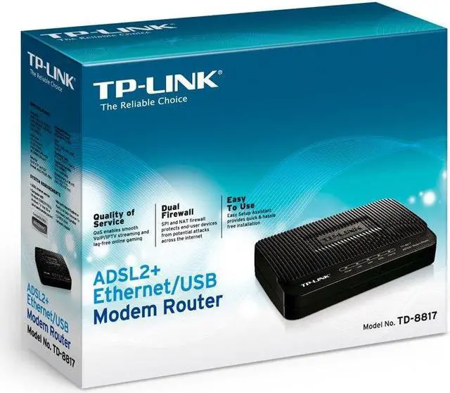 Alt view image 4 of 4 - TP-LINK TD-8817 ADSL2+ Modem, 1 RJ45, 1 USB Port, Bridge Mode, NAT Router, Annex A, ADSL Splitter, 24Mbps Downstream