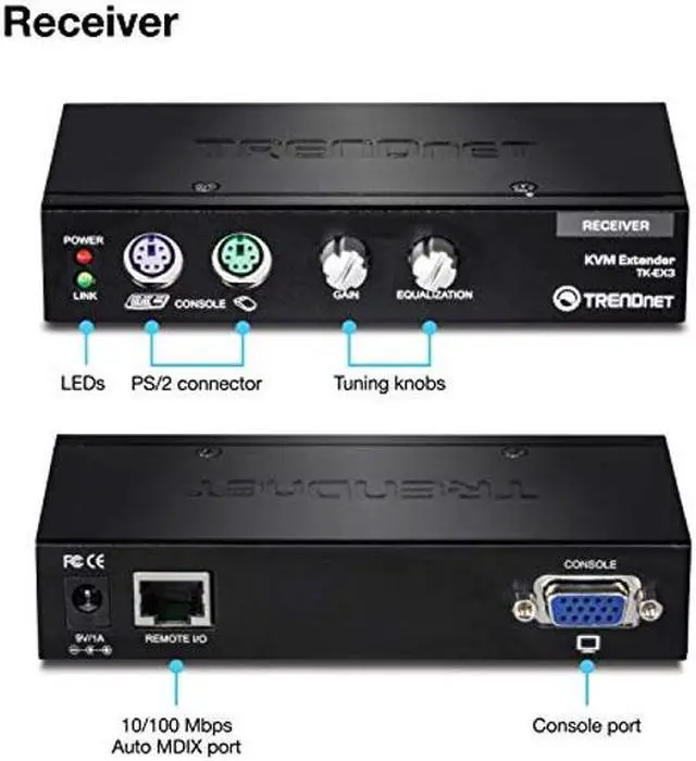 Alt view image 2 of 5 - TRENDnet KVM Extension Kit, Extend Keyboard/Video/Mouse Controls, up to 150 Meters (490 ft.), Hot-Keys, PS/2, VGA, USB Type A, Windows/Linux/Mac/Sun Solaris/DOS, TK-EX3