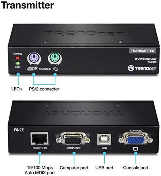 Alt view image 4 of 5 - TRENDnet KVM Extension Kit, Extend Keyboard/Video/Mouse Controls, up to 150 Meters (490 ft.), Hot-Keys, PS/2, VGA, USB Type A, Windows/Linux/Mac/Sun Solaris/DOS, TK-EX3
