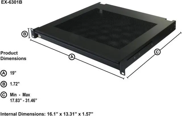 Alt view image 2 of 5 - Penn Elcom EX-6301B 19 Inch Rack Mountable Vented Laptop/Tablet Drawer with Foam Wrist-Pad Support, Key Lock and Rear Cable Access