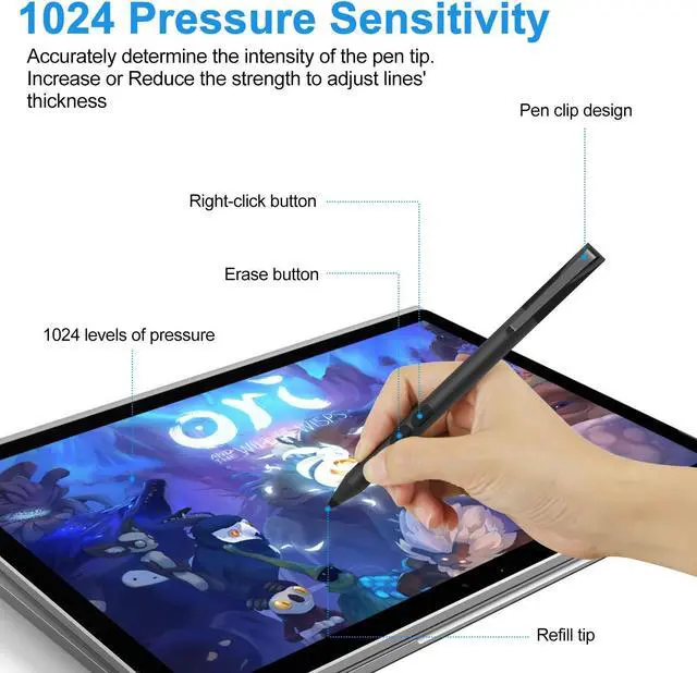 Alt view image 3 of 5 - Stylus Pen for HP (2500 Hours Battery Life), Active Pen for HP Specter X360 Envy X360 Pavilion x360 Spectre x2 Envy x2 Microsoft Pen Protocol with 1024 Pressure Sensitivity, Palm Rejection
