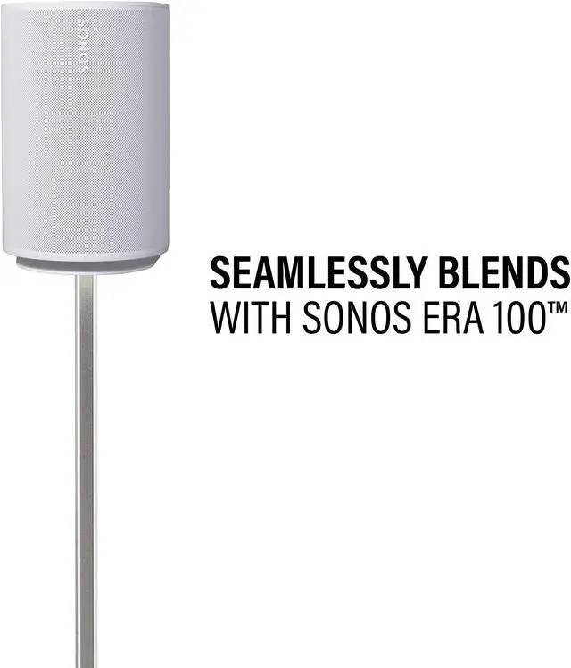 Alt view image 4 of 5 - Sanus Speaker Stand for Sonos Era 100 Speakers - Height Adjustable Single Stand w/Easy 3 Step Install - Includes Rubber Feet & Carpet Spikes - White