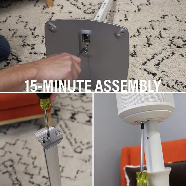 Alt view image 3 of 5 - Sanus Speaker Stand for Sonos Era 100 Speakers - Height Adjustable Single Stand w/Easy 3 Step Install - Includes Rubber Feet & Carpet Spikes - White