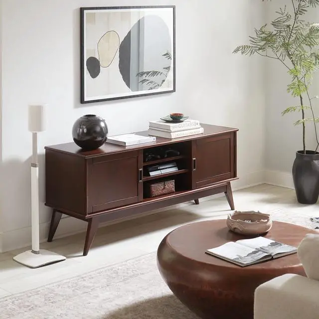 Alt view image 5 of 5 - Sanus Speaker Stand for Sonos Era 100 Speakers - Height Adjustable Single Stand w/Easy 3 Step Install - Includes Rubber Feet & Carpet Spikes - White