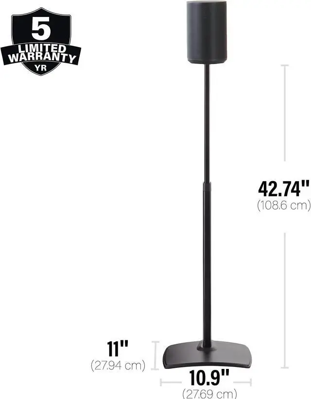 Alt view image 3 of 5 - Sanus Speaker Stand for Sonos Era 100 Speakers - Height Adjustable Single Stand w/Easy 3 Step Install - Includes Rubber Feet & Carpet Spikes - Black