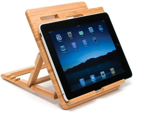 Alt view image 5 of 5 - Lipper International 1887 Bamboo Wood Expandable Stand for iPad, Samsung, Nexus, Nintendo Switch, and Other Tablets