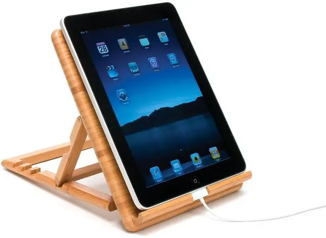 Alt view image 4 of 5 - Lipper International 1887 Bamboo Wood Expandable Stand for iPad, Samsung, Nexus, Nintendo Switch, and Other Tablets