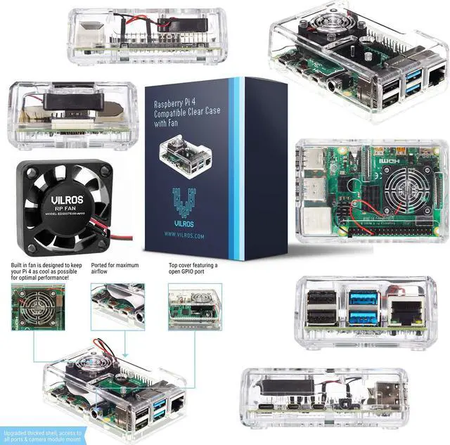 Alt view image 2 of 5 - Vilros Basic Starter Kit for Raspberry Pi 4 with Fan Cooled ABS Case Includes Raspberry Pi 4 Board and 7 Accessories (8GB, Clear Transparent Case)