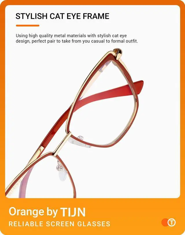 Alt view image 3 of 5 - TIJN Stylish Cateye Metal Blue Light Blocking Glasses Lightweight Eyeglasses for Women Men(Ginevra)