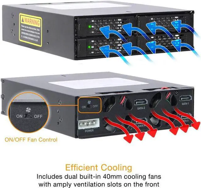 Alt view image 4 of 5 - ICY DOCK Full Metal 4 x 2.5 SAS/SATA HDD/SSD Mobile Rack Enclosure for 5.25" Bay (with Fan Control) | ToughArmor MB994SP-4SB-1