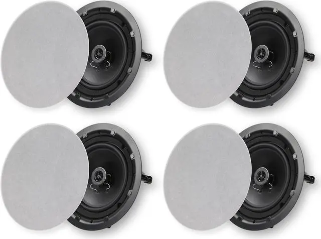 Main image of Micca 8" 2-Way in Ceiling or Wall Round Speakers, 4 Pack, 8 Inch Woofer, 9.75" Cutout Diameter, Low Profile Rimless Design, for Indoor Rooms or Covered Outdoor Porches, White, Paintable