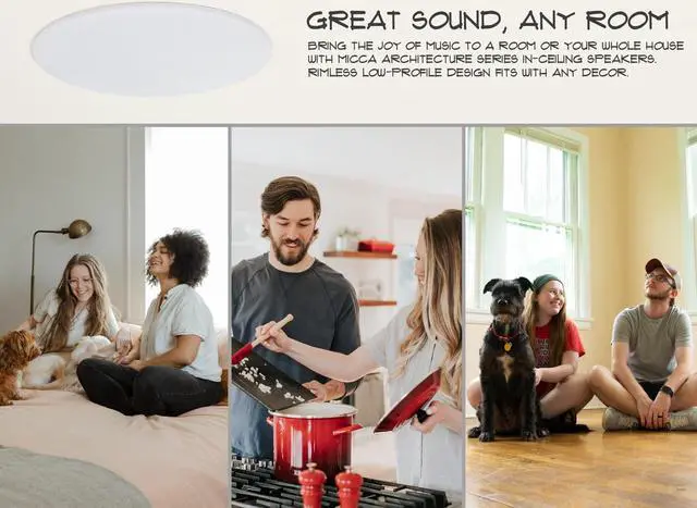 Alt view image 3 of 5 - Micca 8" 2-Way in Ceiling or Wall Round Speakers, 4 Pack, 8 Inch Woofer, 9.75" Cutout Diameter, Low Profile Rimless Design, for Indoor Rooms or Covered Outdoor Porches, White, Paintable