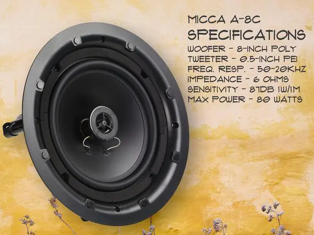 Alt view image 4 of 5 - Micca 8" 2-Way in Ceiling or Wall Round Speakers, 4 Pack, 8 Inch Woofer, 9.75" Cutout Diameter, Low Profile Rimless Design, for Indoor Rooms or Covered Outdoor Porches, White, Paintable