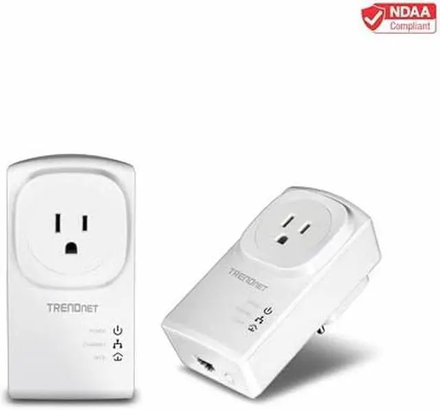 Alt view image 3 of 5 - TRENDnet Powerline 500 AV Nano Adapter Kit with Built-in Outlet, Power Outlet Pass-Through, Includes 2 x TPL-407E Adapters, Plug & Play, Ideal for Smart TVs, Gaming, White, TPL-407E2K