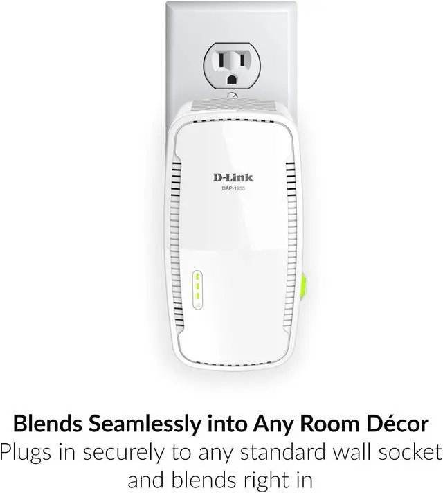 Alt view image 4 of 5 - D-Link DAP-1955-US, WiFi Range Extender Mesh Gigabit AC1900 Dual Band Plug In Wall Signal Booster Wireless or Ethernet Port Smart Home Access Point, White