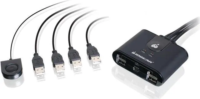 Alt view image 3 of 4 - IOGEAR USB 2.0 4x4 Peripheral Switching Hub - 4 PC Share To 4 USB Devices - Up To 480Mbps - Mobile Devices Charging - Mouse/Keyboard - Printer - Scanner - EX HD & More-LED Indicators w/Remote - GUS404
