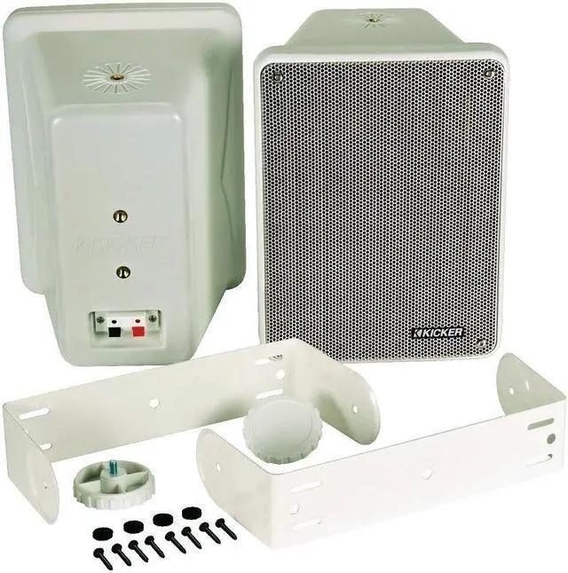 Alt view image 2 of 5 - Kicker KB6B 2-Way Full Range Indoor Outdoor Speakers (Pair) Weatherproof Speakers for Patio Garage Poolside in-Home, 6.5 inch woofer, 2x5 inch Horn Tweeter Gray