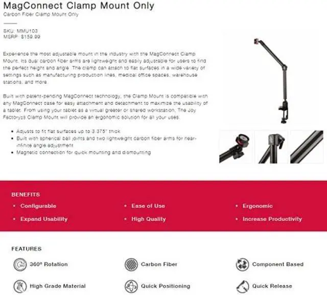 Alt view image 5 of 5 - The Joy Factory MagConnect Carbon Fiber Clamp Mount (Mount Only) MMU103