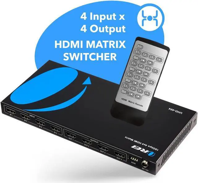 Alt view image 2 of 5 - OREI 4x4 HDMI 4K 2.0V Matrix Switch/splitter, (4-Input, 4-Output) with Remote Control Supports Full UltraHD 1080P, 4K X 2K